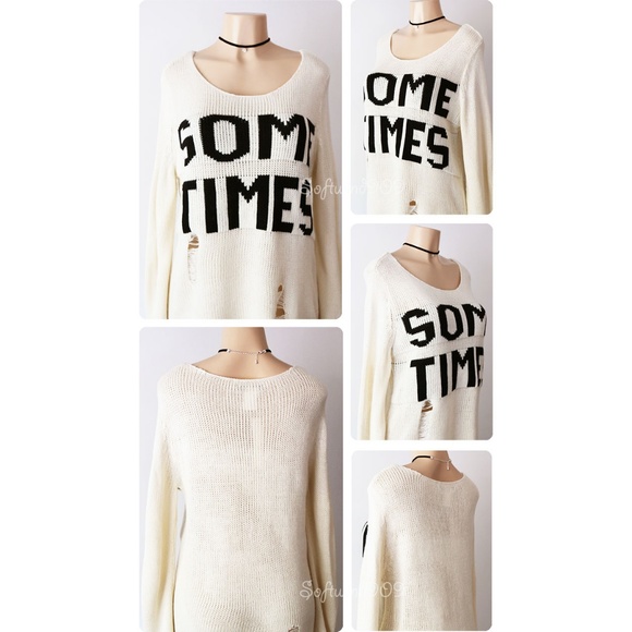 Last☝️Cream Black SOMETIMES Distress Long Sweater - Picture 3 of 8